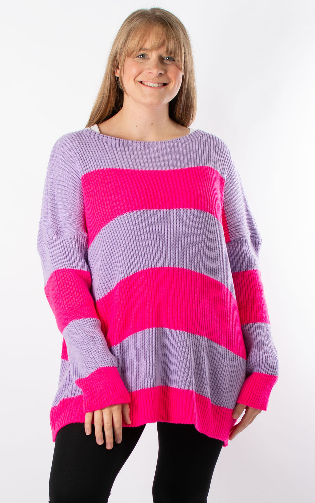 Stripe Knit Jumper | Lilac & Neon Pink