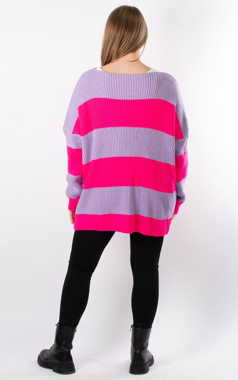 Stripe Knit Jumper | Lilac & Neon Pink