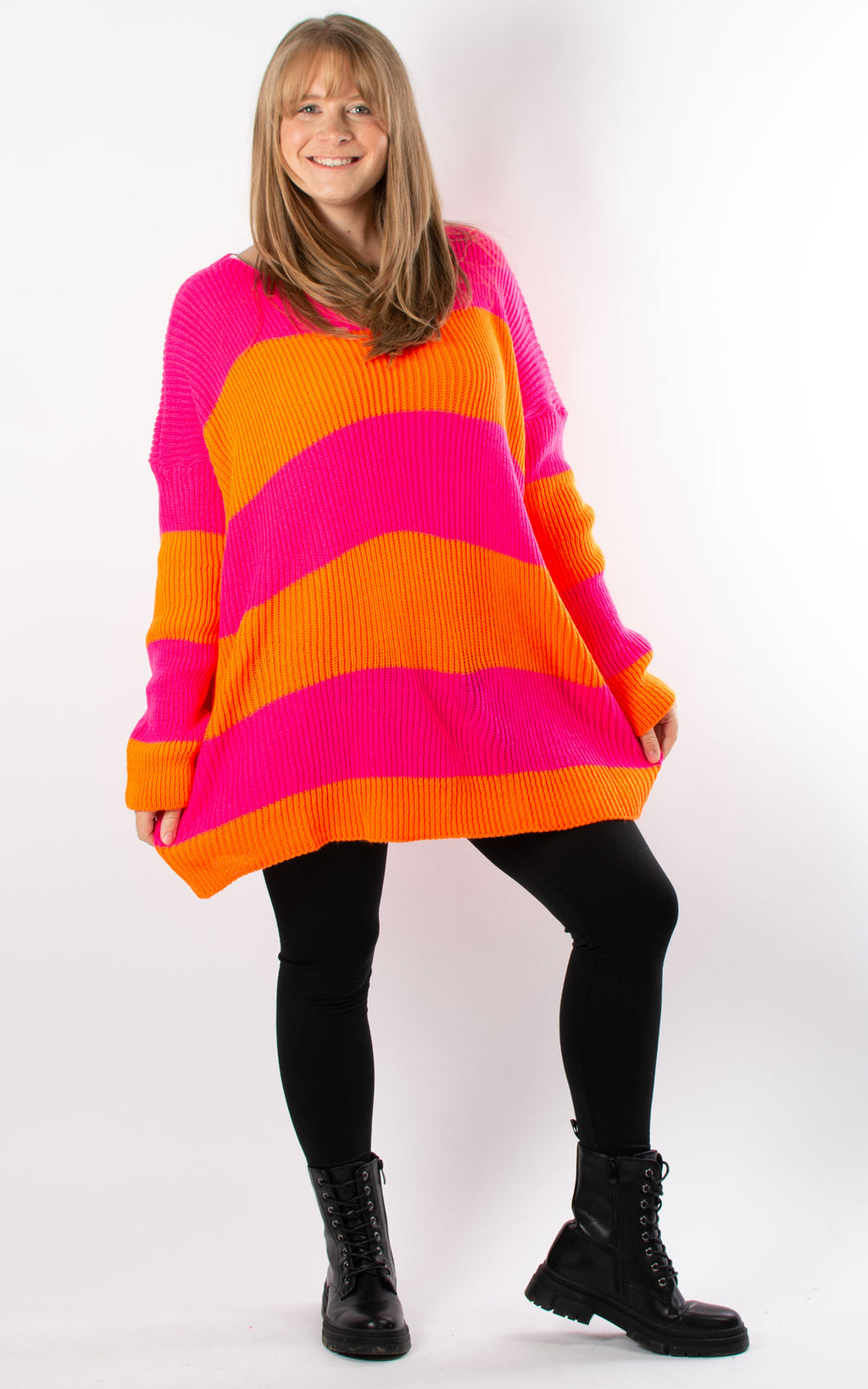 Stripe Knit Jumper | Neon Pink & Neon Orange