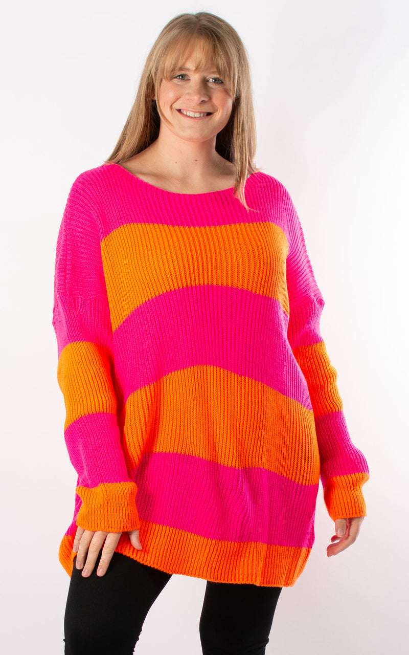 Stripe Knit Jumper | Neon Pink & Neon Orange