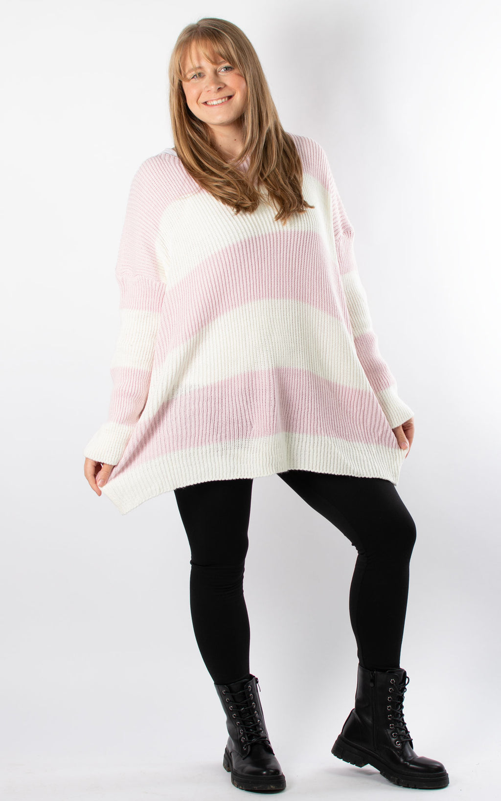 Stripe Knit Jumper | Pale Pink & Winter White