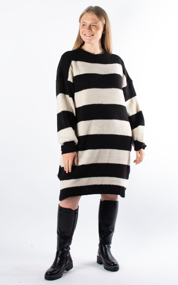 Striped Knitted Dress | Oat & Black