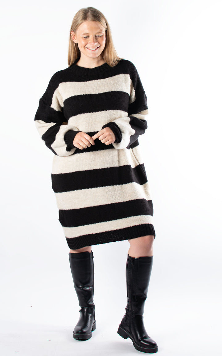 Striped Knitted Dress | Oat & Black