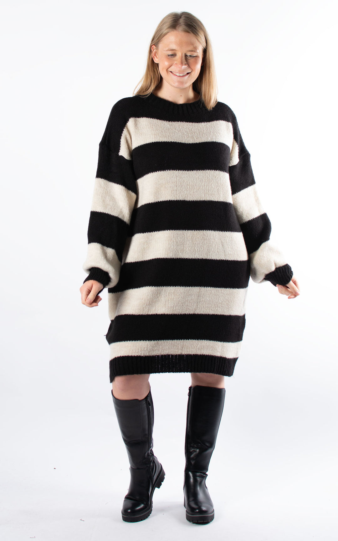 Striped Knitted Dress | Oat & Black