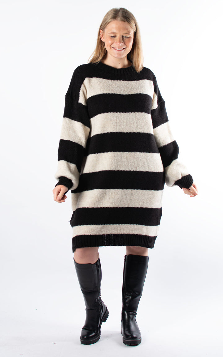 Striped Knitted Dress | Oat & Black