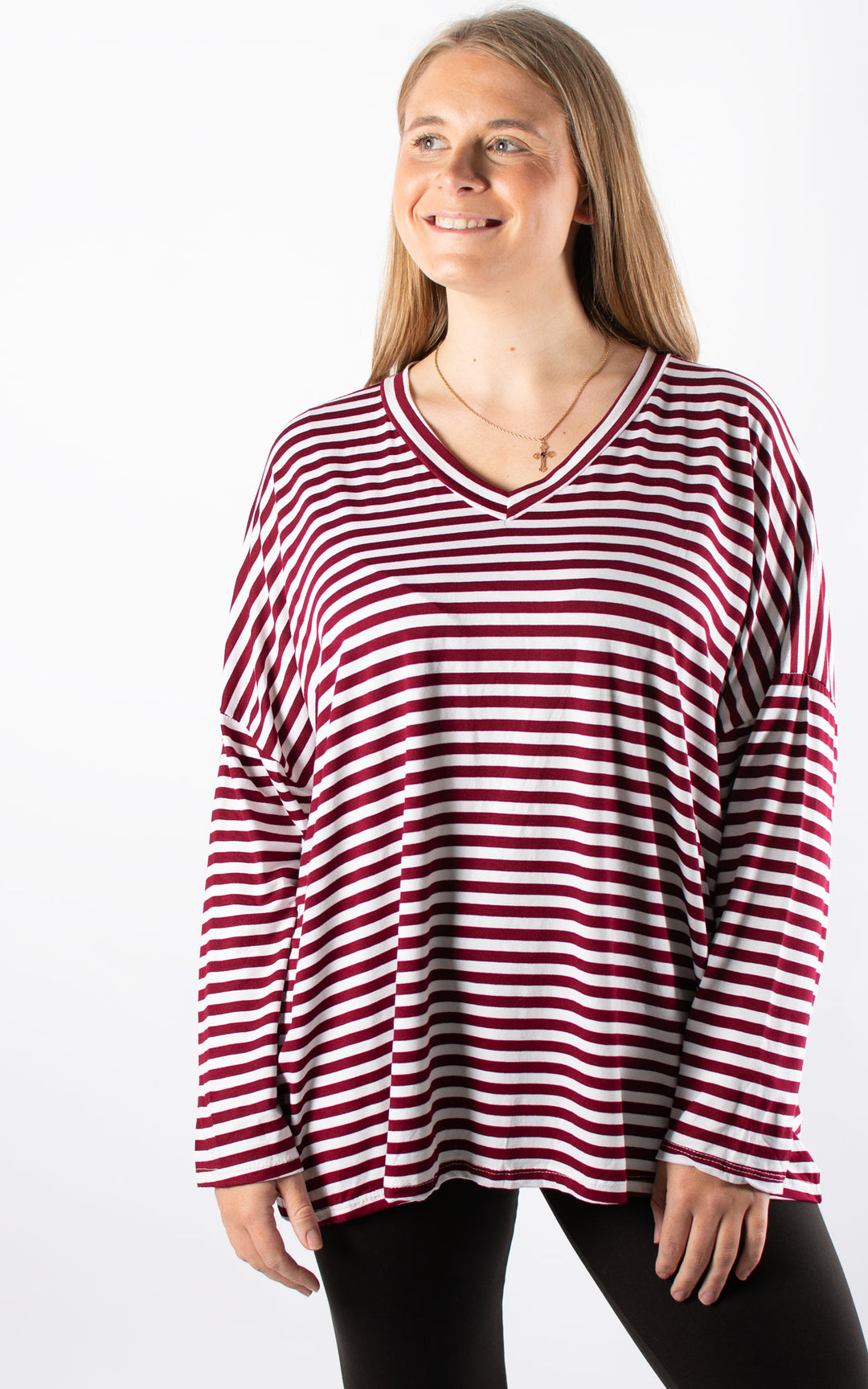 Striped V-neck | Burgundy