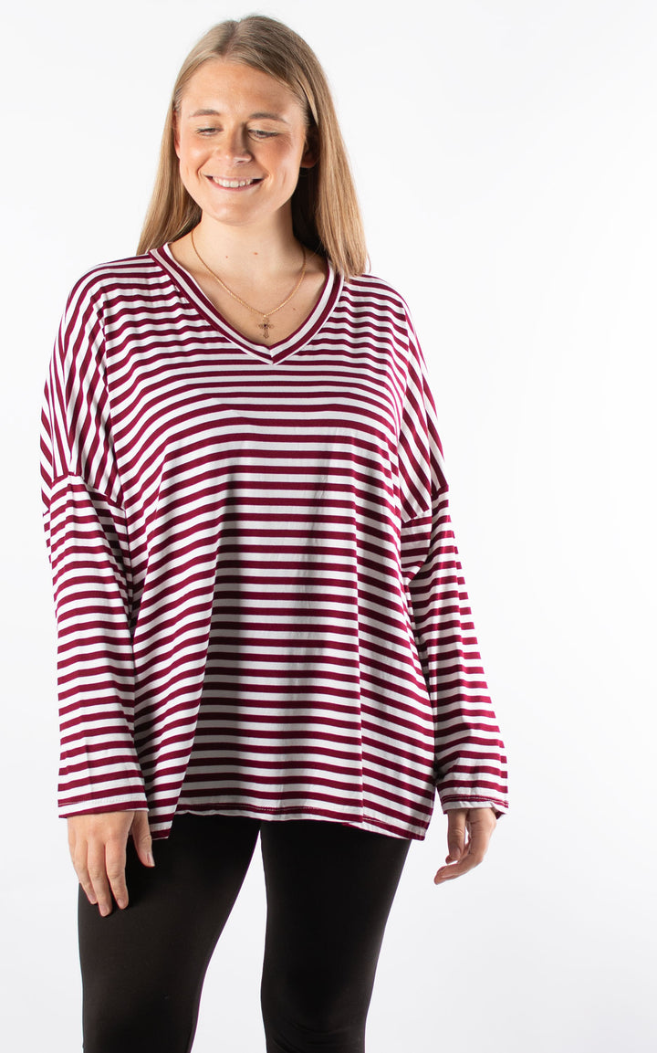Striped V-neck | Burgundy