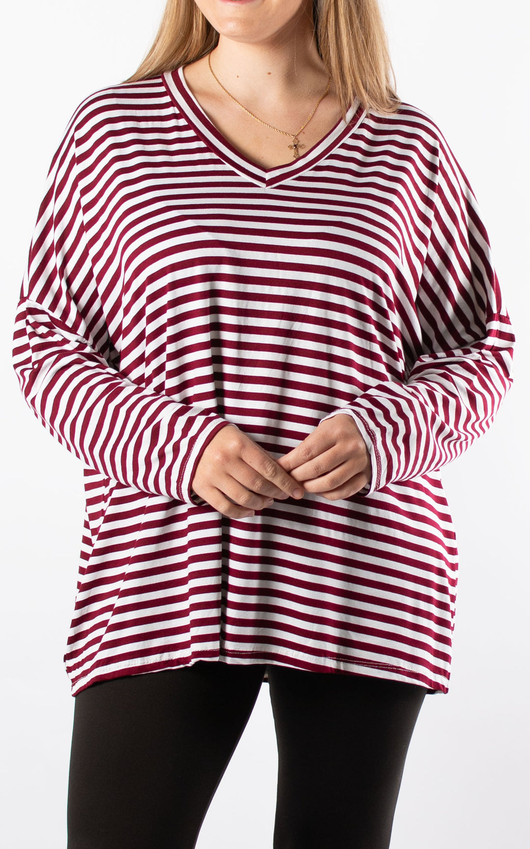 Striped V-neck | Burgundy