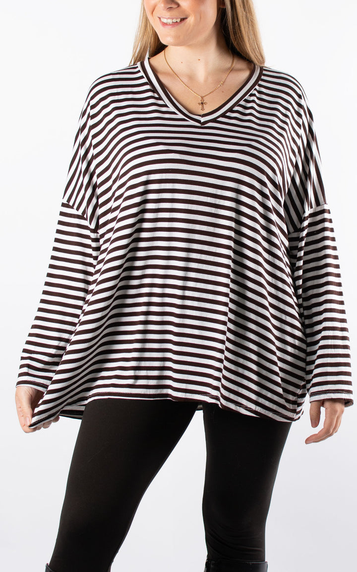 Striped V-neck | Chocolate