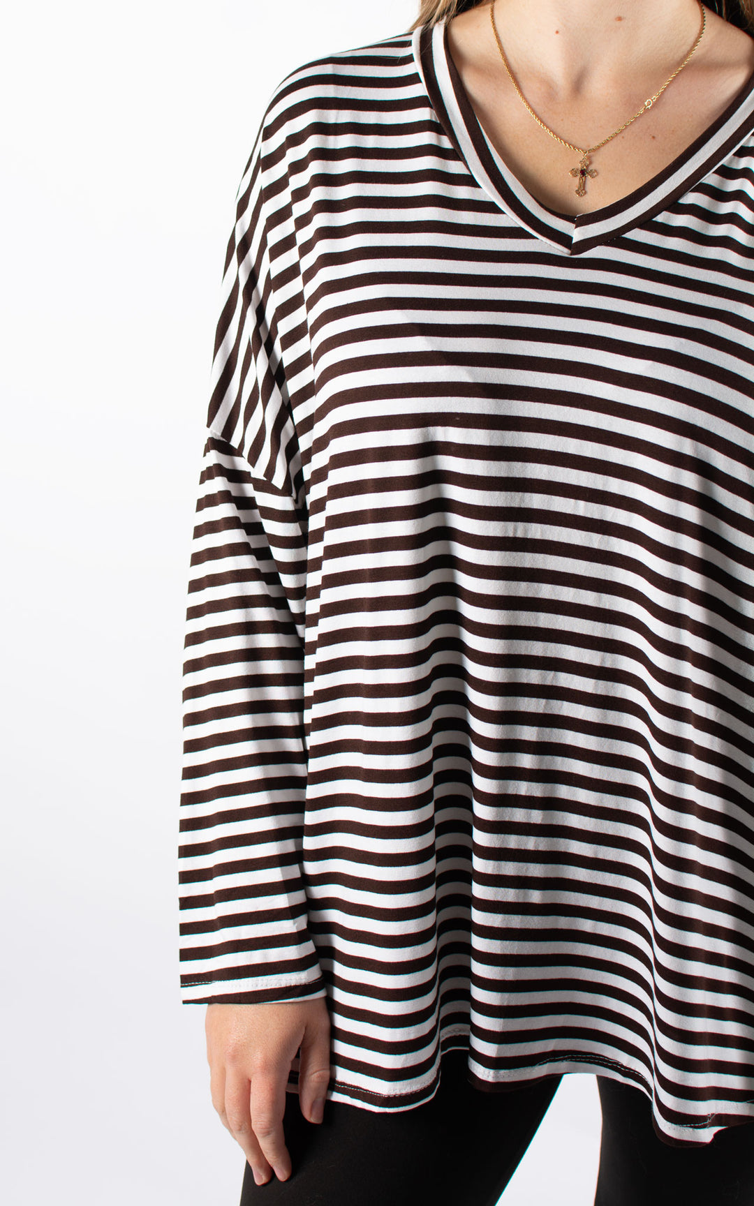 Striped V-neck | Chocolate