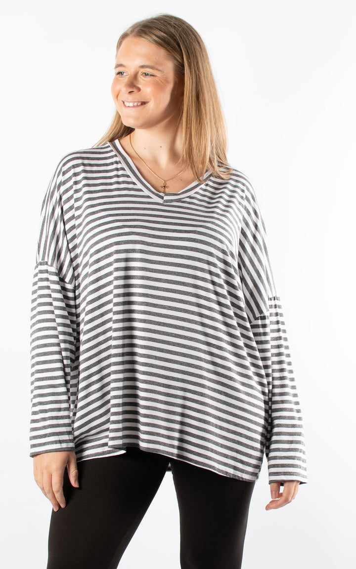 Striped V-neck | Dark Grey