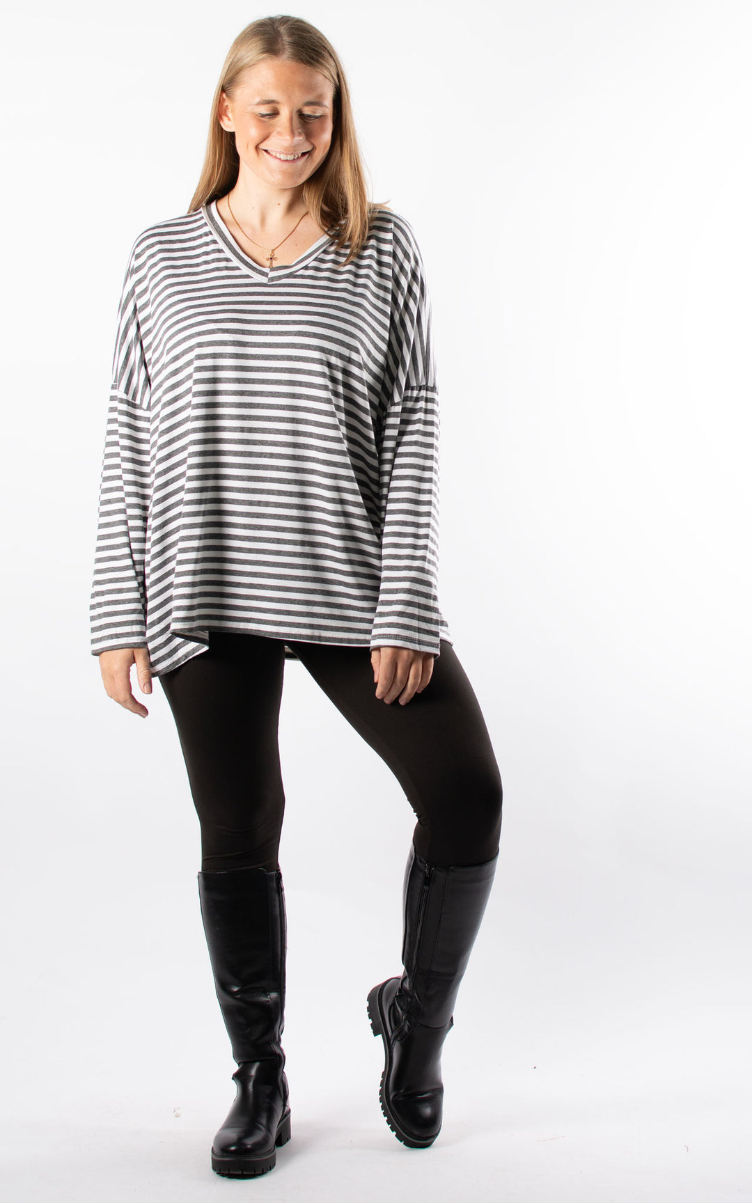 Striped V-neck | Dark Grey