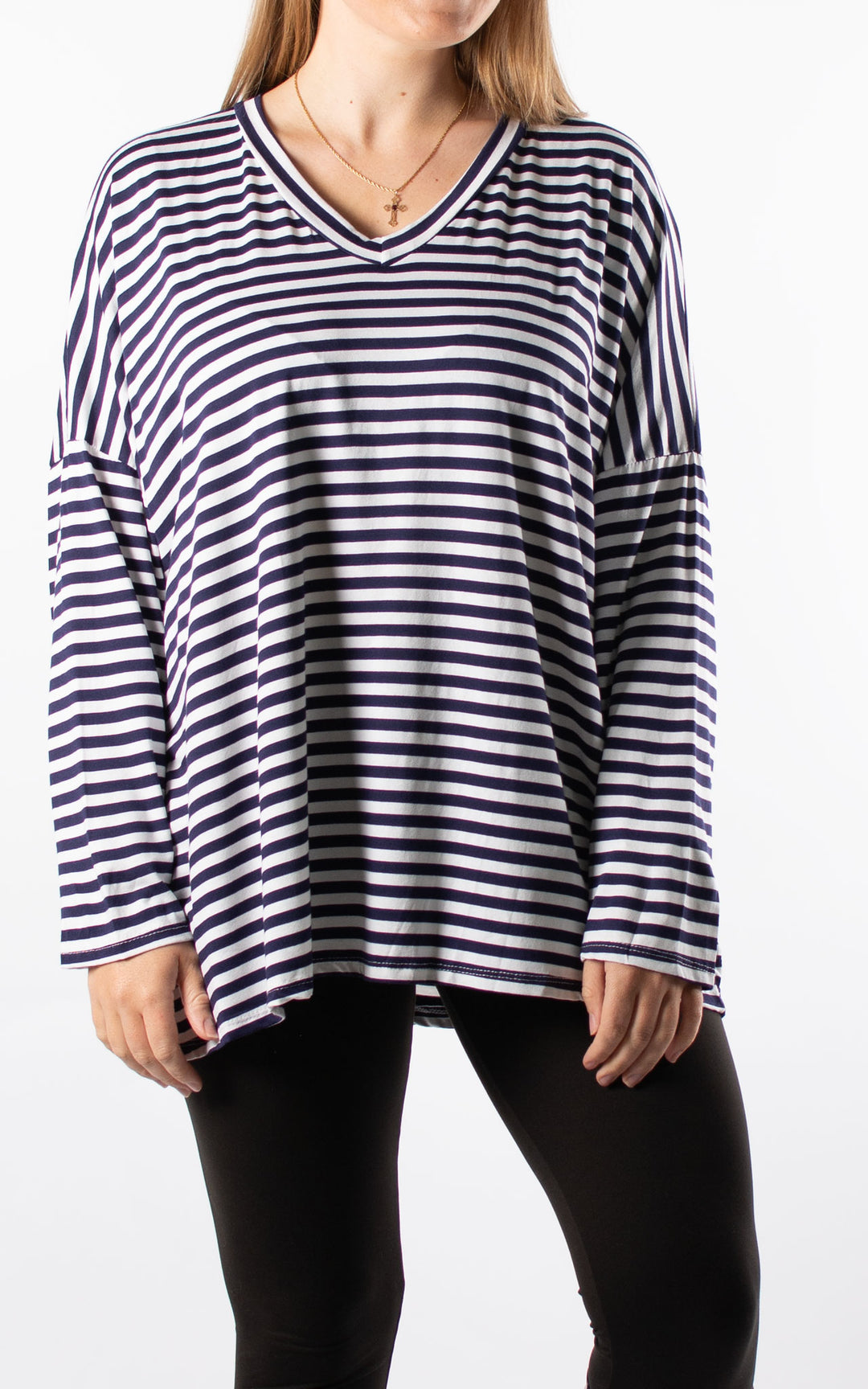 Striped V-neck | Navy