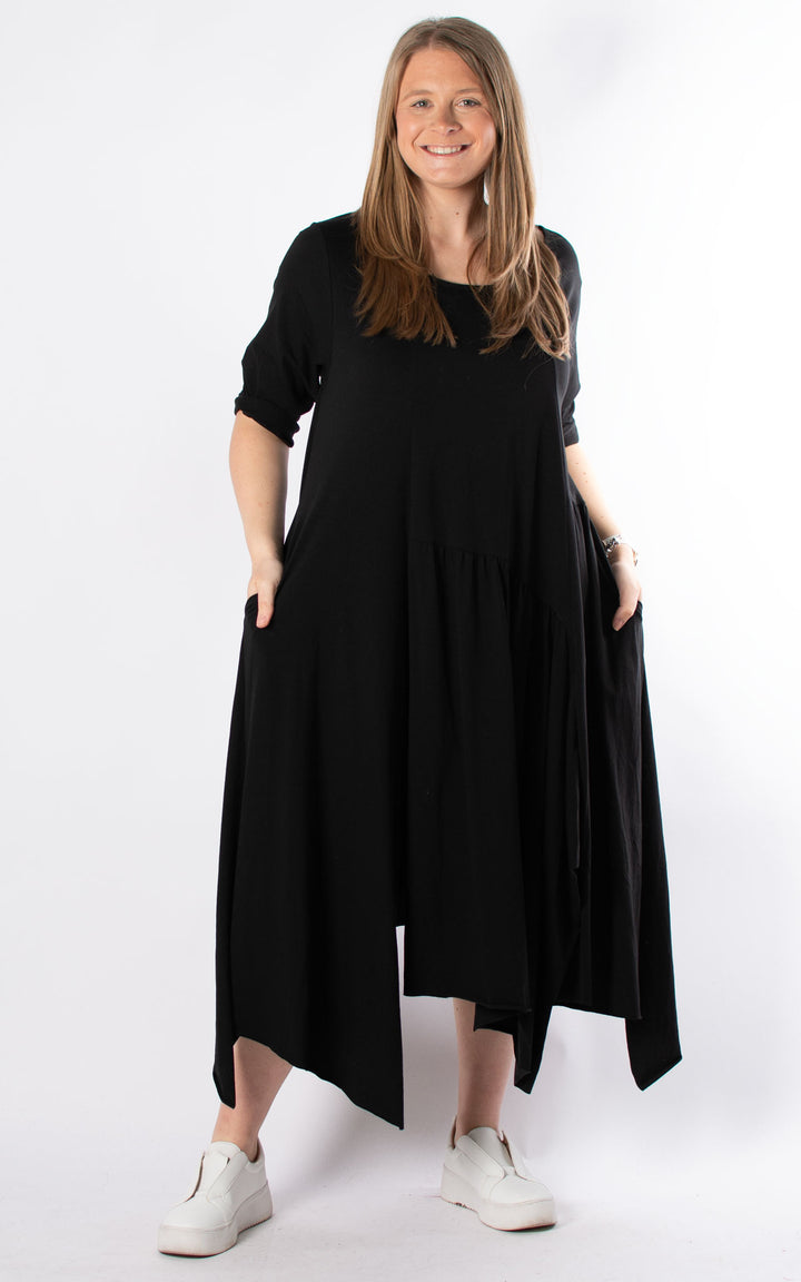 Sue Jagged Hem Dress | Black