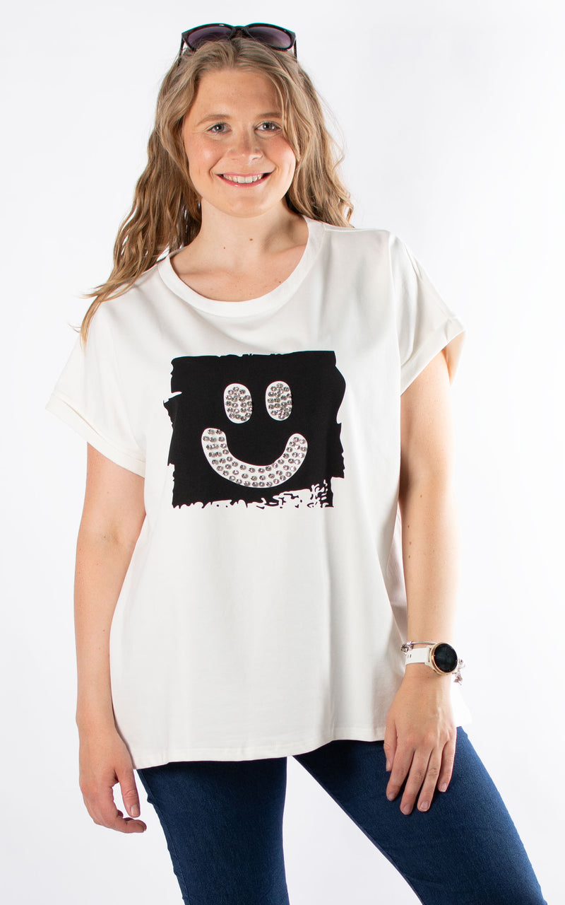 Sweat T-Shirt | Smiley Face | Black