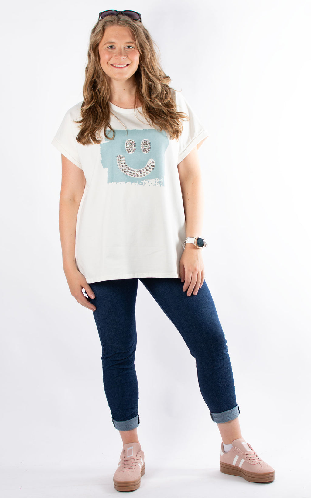 Sweat T-Shirt | Smiley Face | Marine