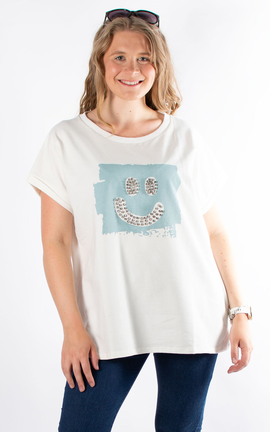 Sweat T-Shirt | Smiley Face | Marine