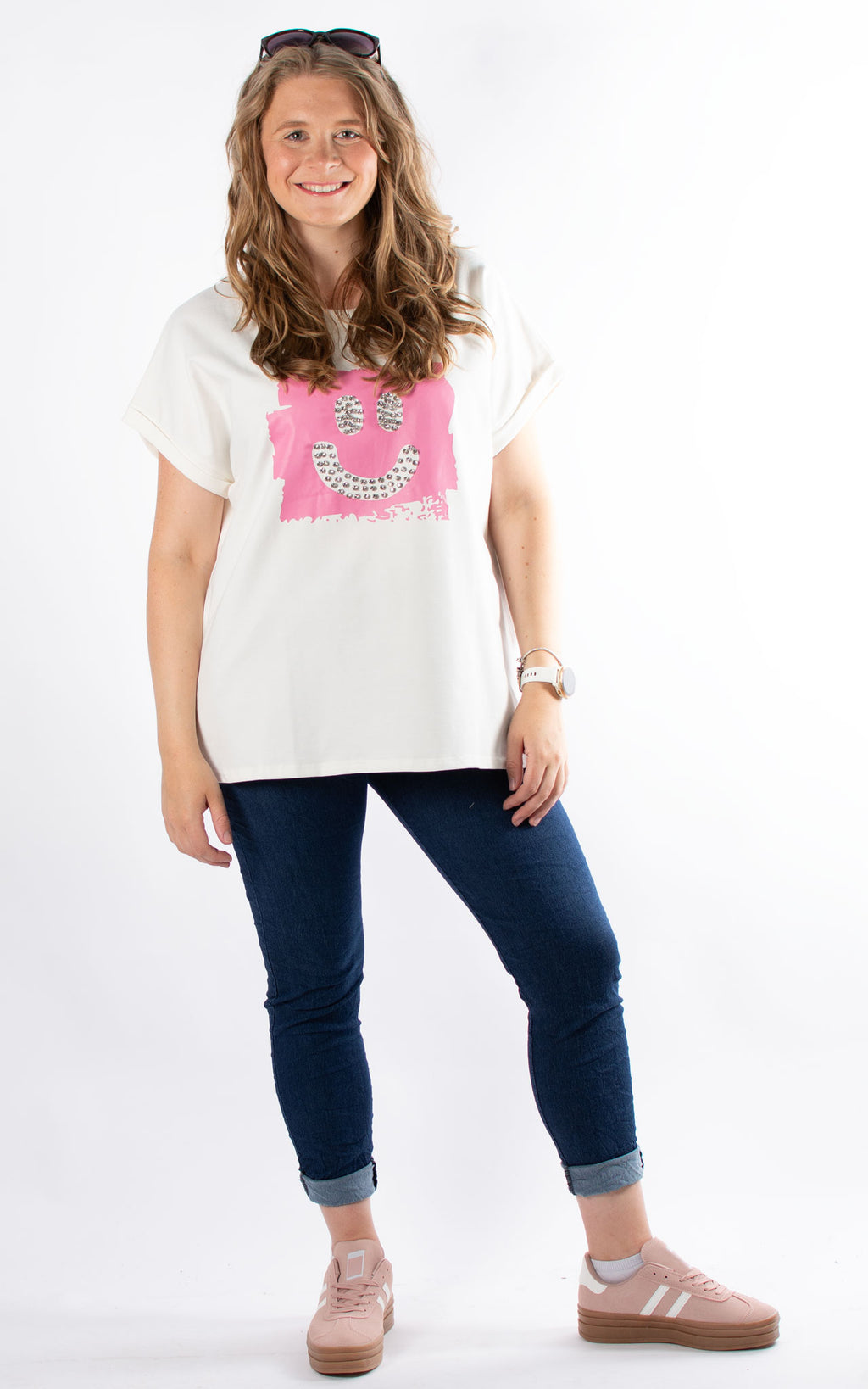 Sweat T-Shirt | Smiley Face | Pink