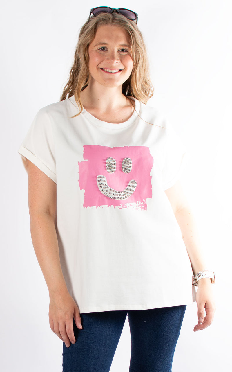 Sweat T-Shirt | Smiley Face | Pink