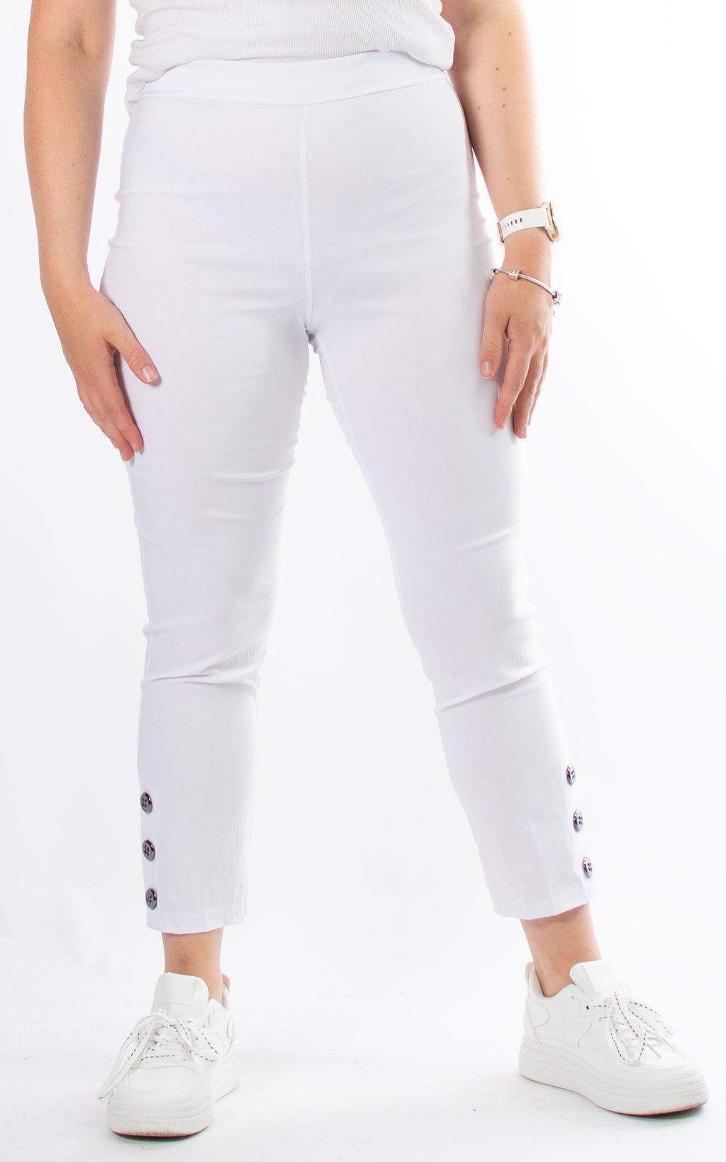 Tess Button Trousers | White