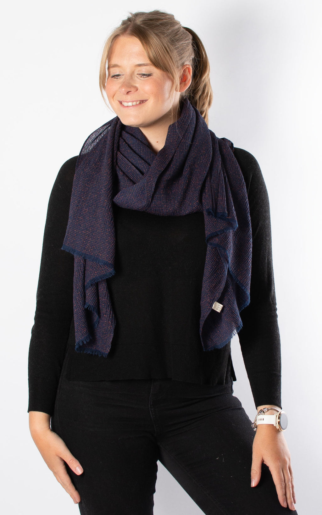 Textured Plain Scarf | Navy