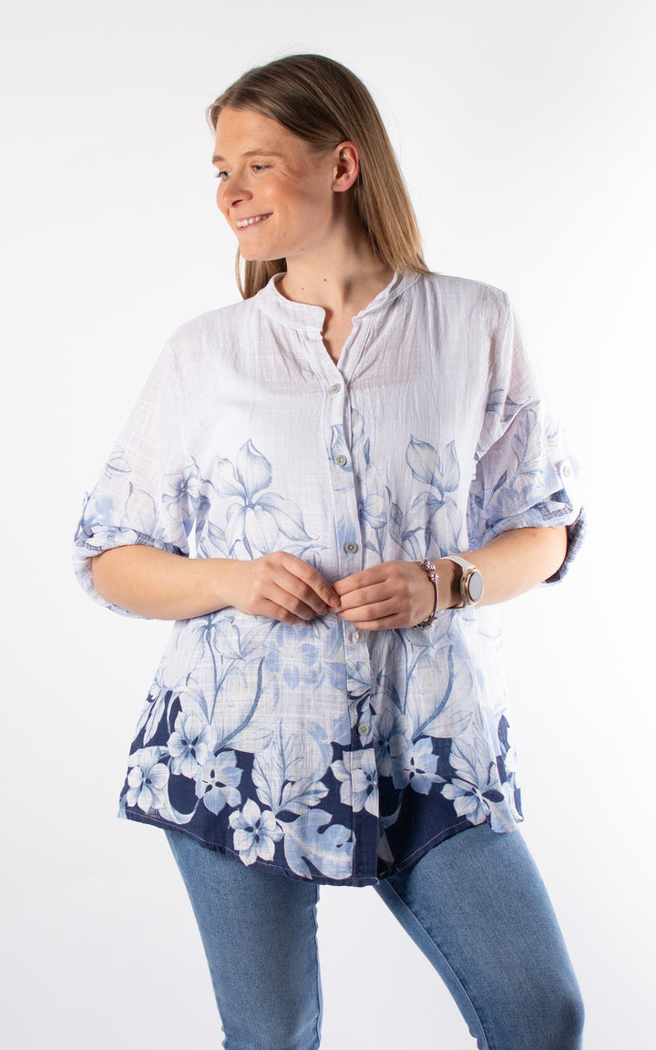 Tia Cheesecloth Shirt | Blue Floral | White