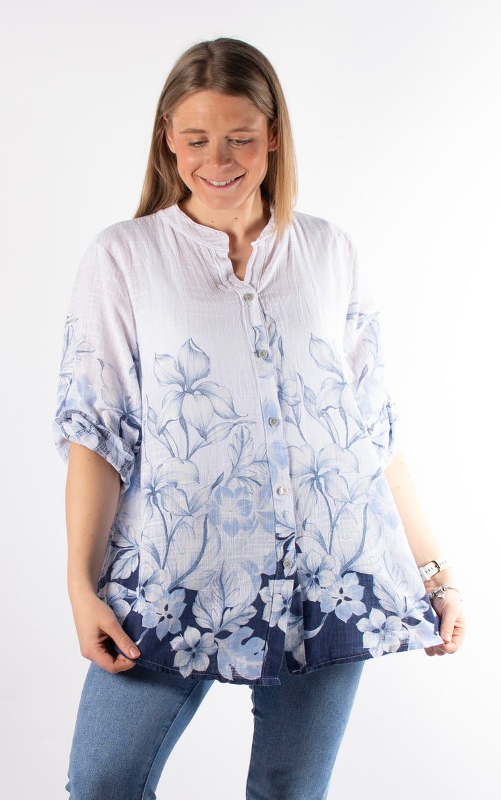 Tia Cheesecloth Shirt | Blue Floral | White