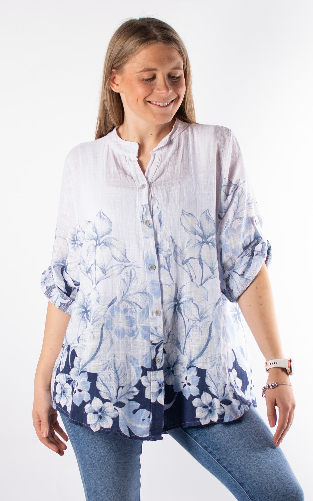 Tia Cheesecloth Shirt | Blue Floral | White