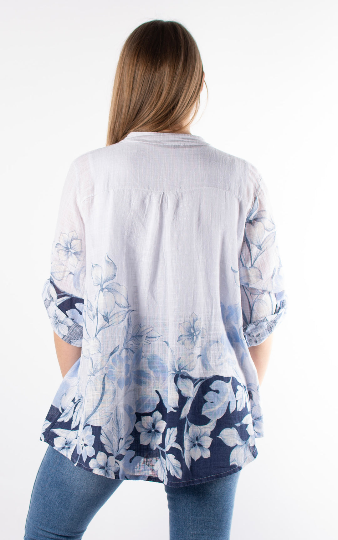 Tia Cheesecloth Shirt | Blue Floral | White