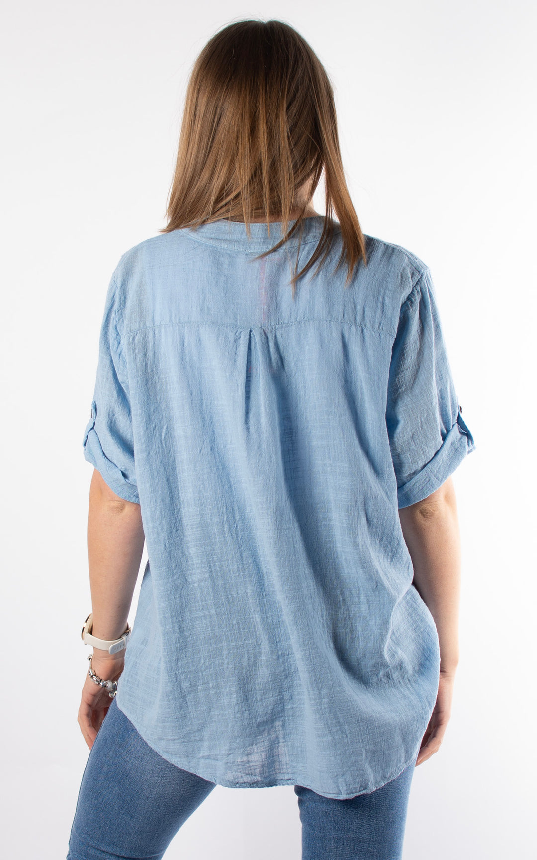 Tia Cheesecloth Shirt | Embroidered | Blue