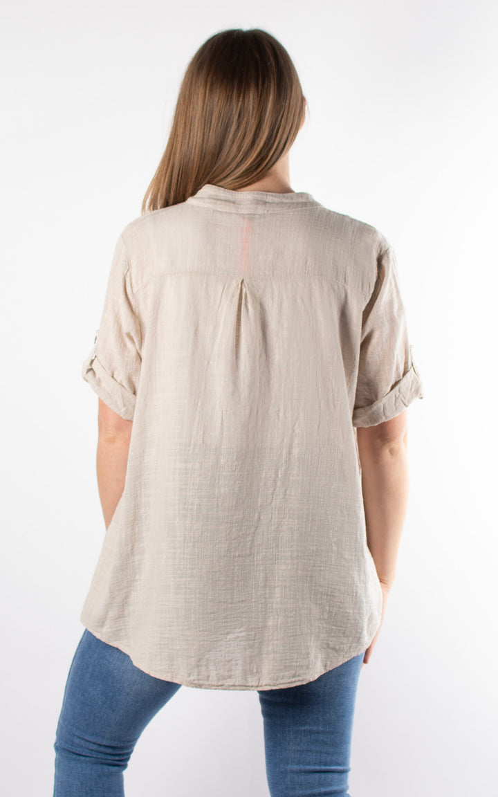 Tia Cheesecloth Shirt | Embroidered | Stone