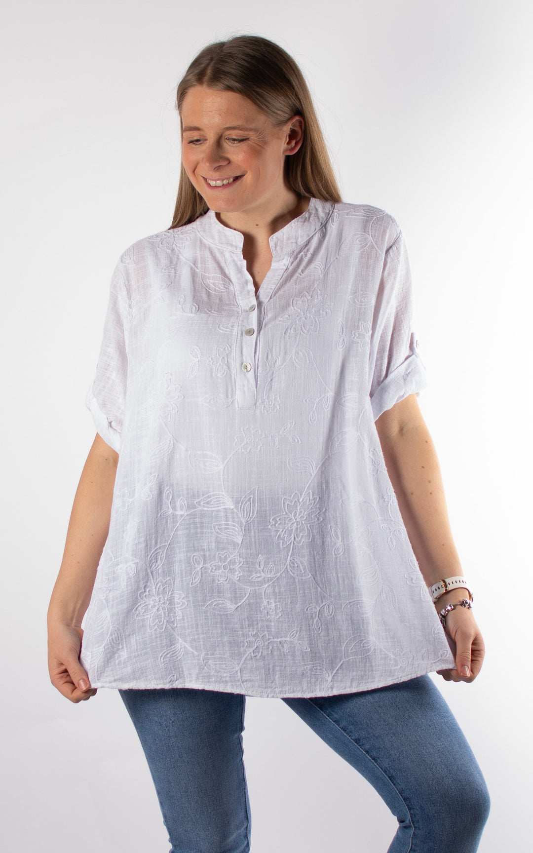 Tia Cheesecloth Shirt | Embroidered | White
