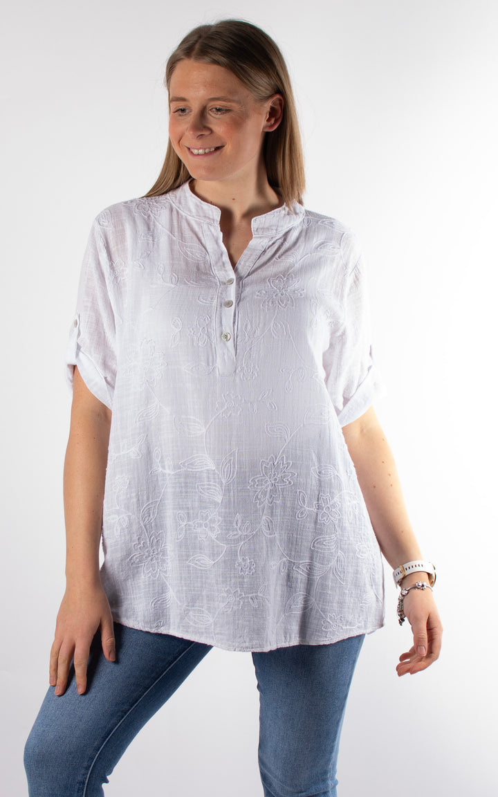 Tia Cheesecloth Shirt | Embroidered | White