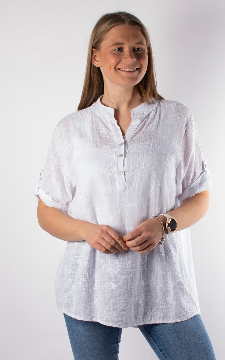 Tia Cheesecloth Shirt | Embroidered | White