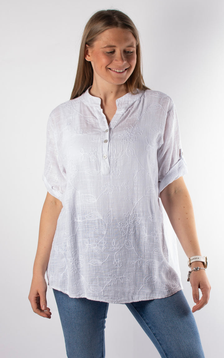 Tia Cheesecloth Shirt | Embroidered | White