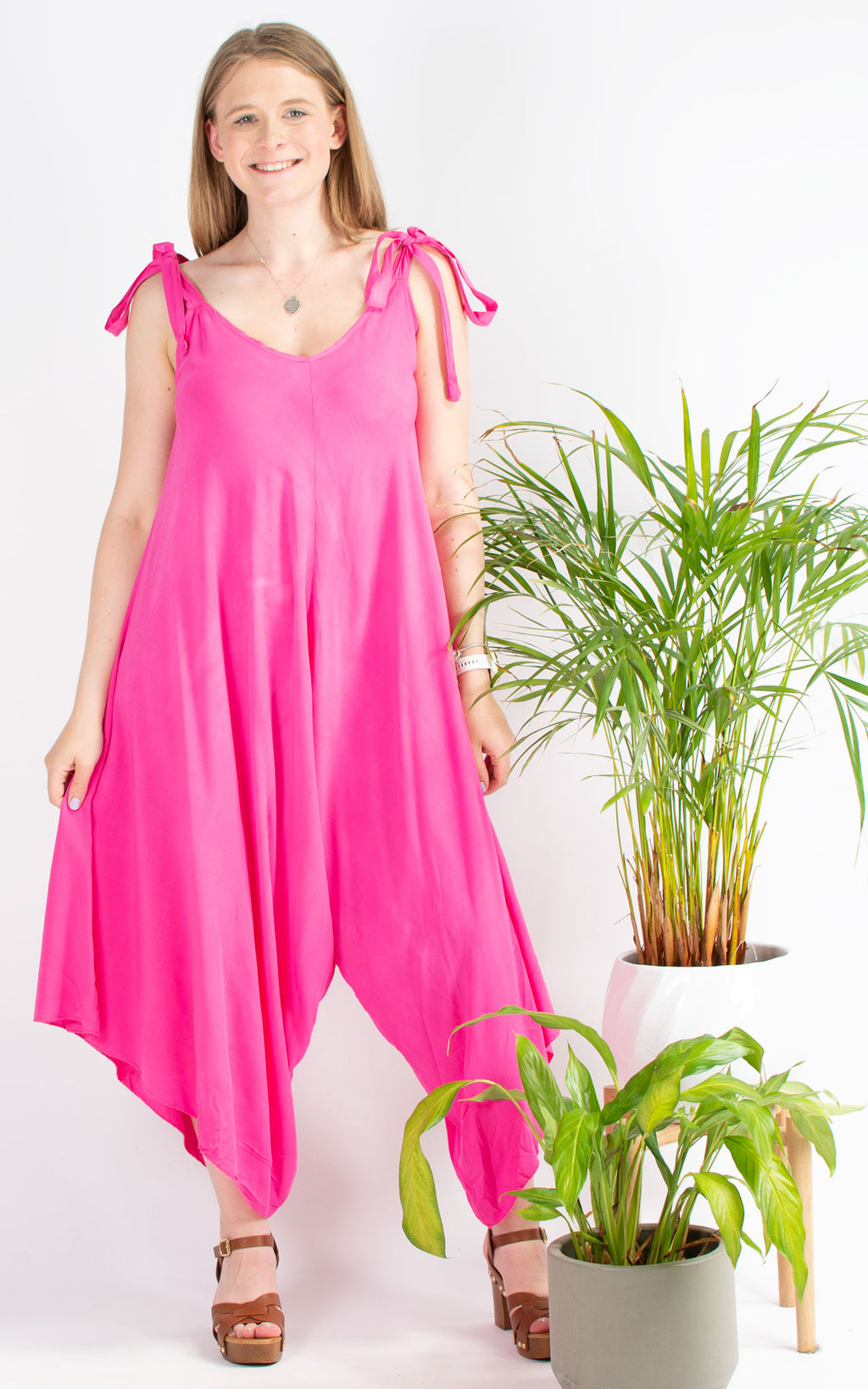 Tie Shoulder Jumpsuit | Hot Pink
