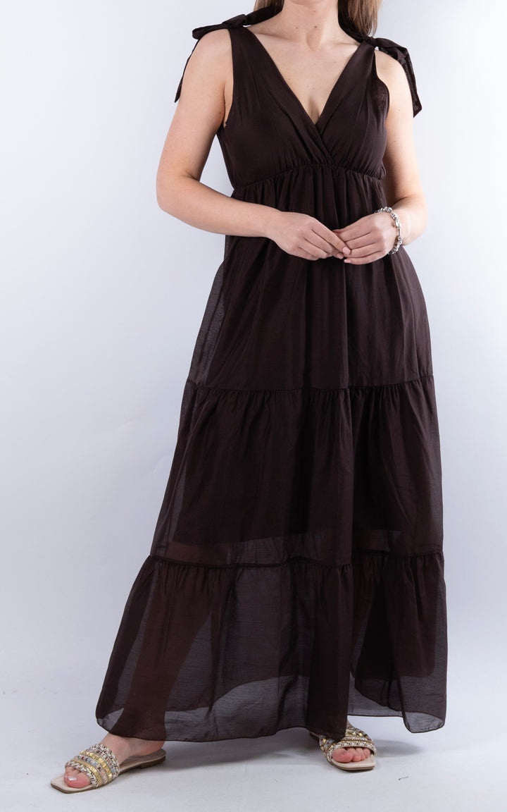 Tie Strap Maxi Dress | Chocolate