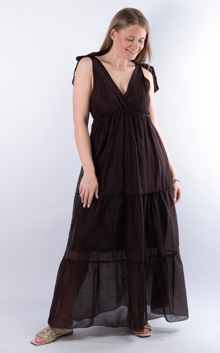 Tie Strap Maxi Dress | Chocolate
