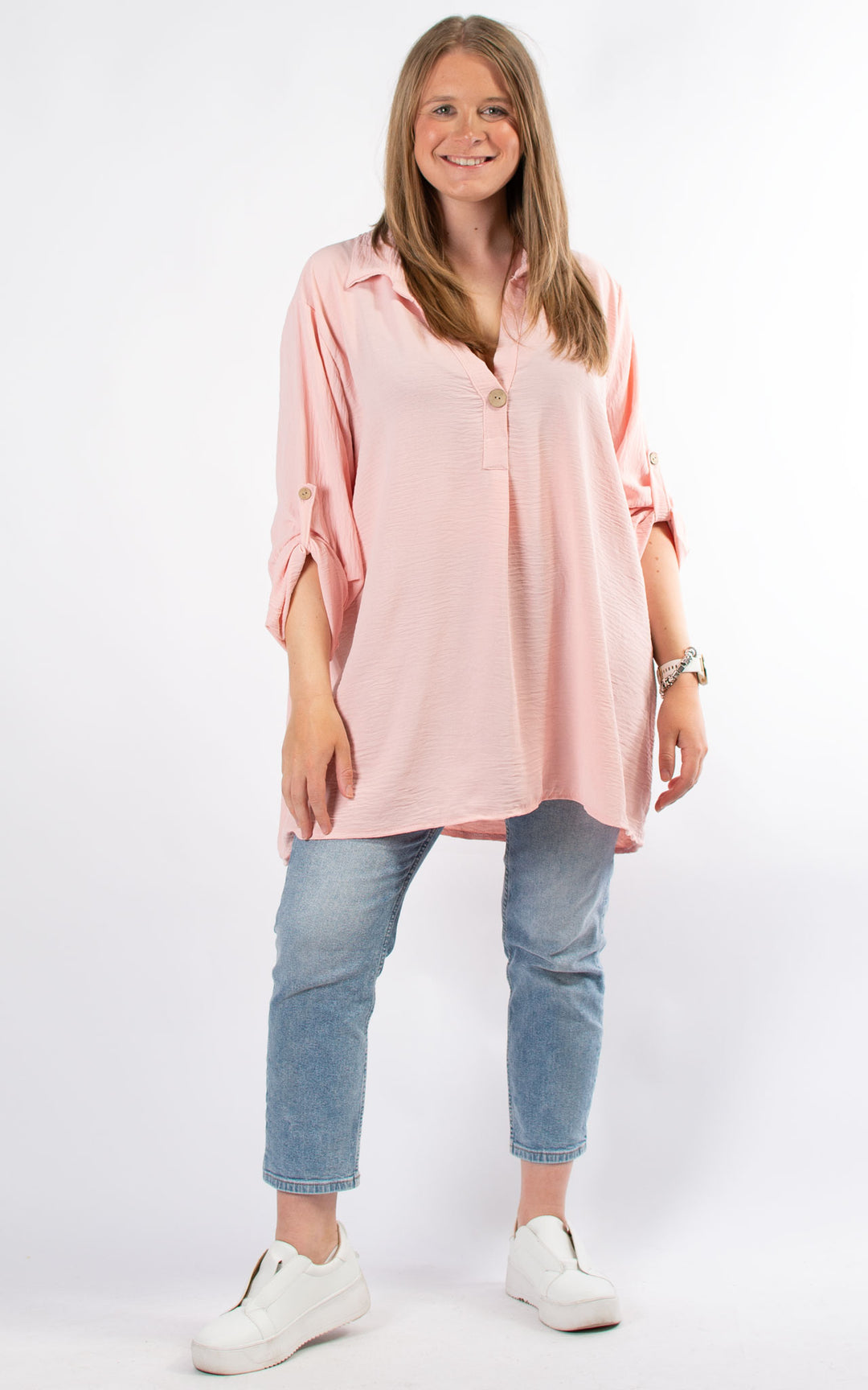 Tilly Button V-neck | Baby Pink
