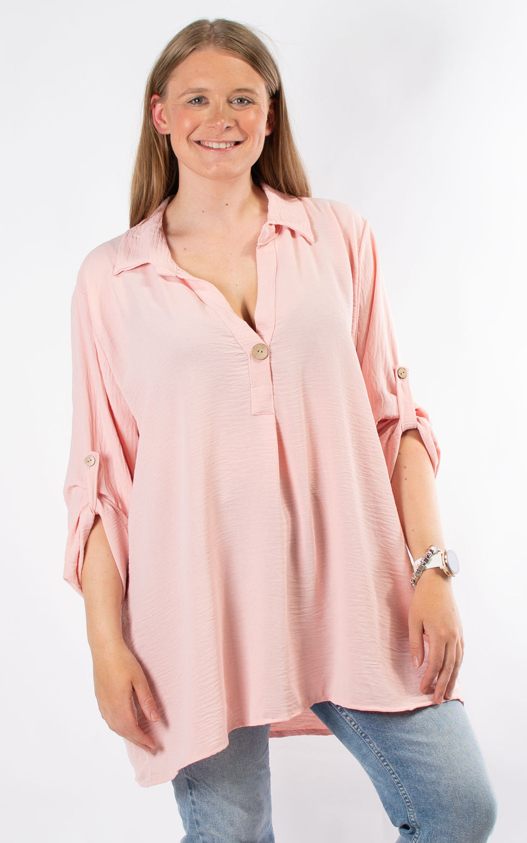 Tilly Button V-neck | Baby Pink