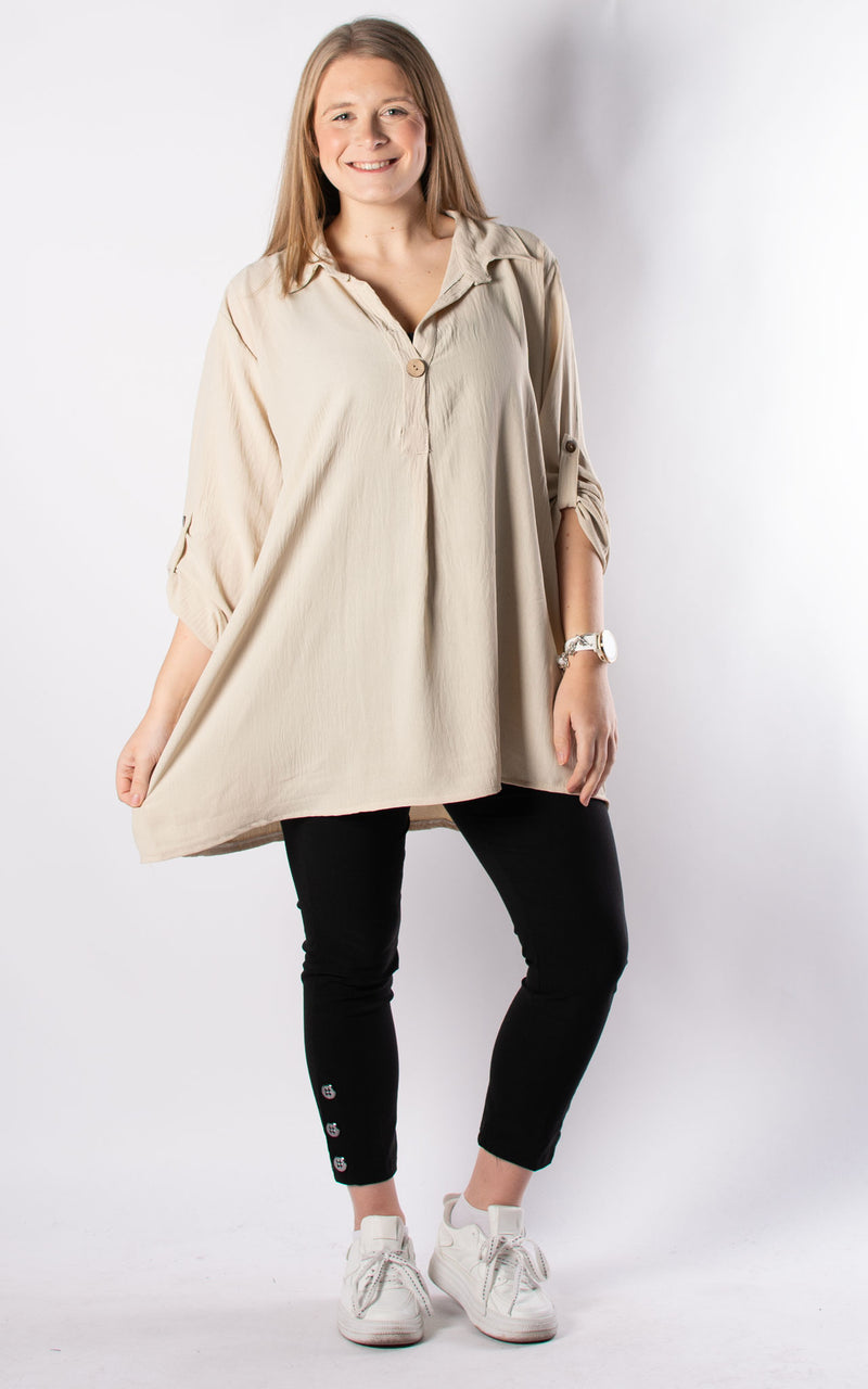 Tilly Button V-neck | Beige