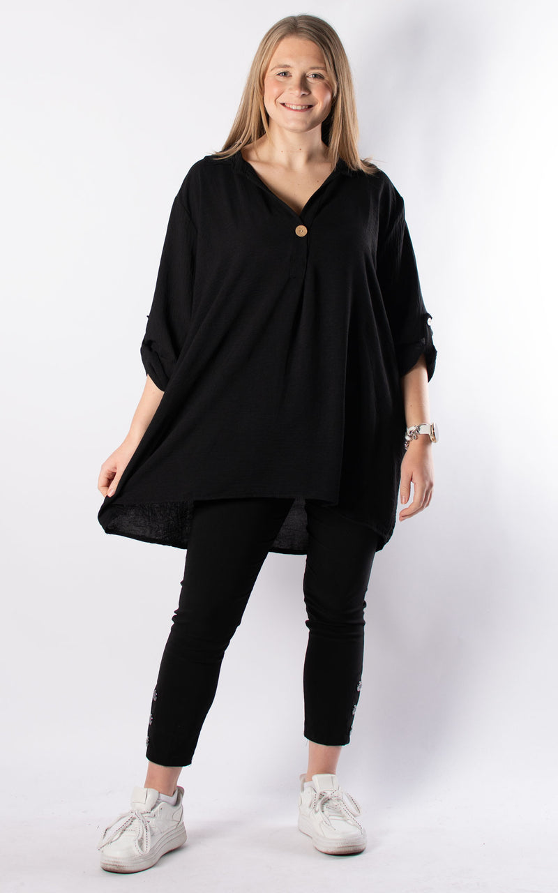 Tilly Button V-neck | Black