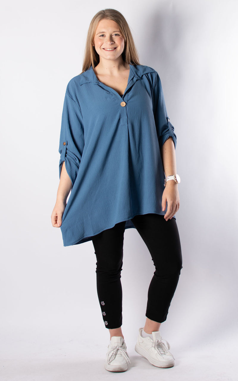 Tilly Button V-neck | Denim