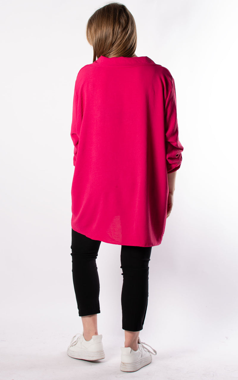 Tilly Button V-neck | Hot Pink