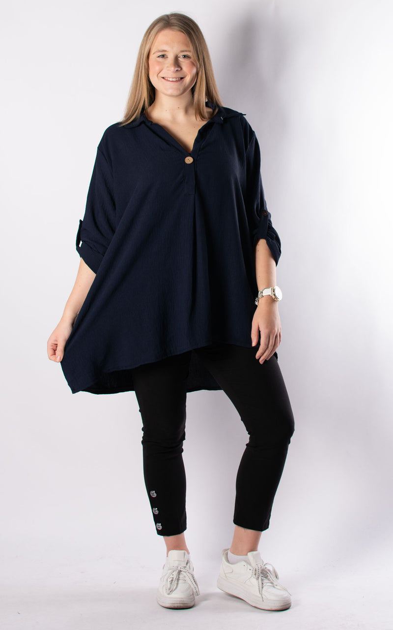 Tilly Button V-neck | Navy