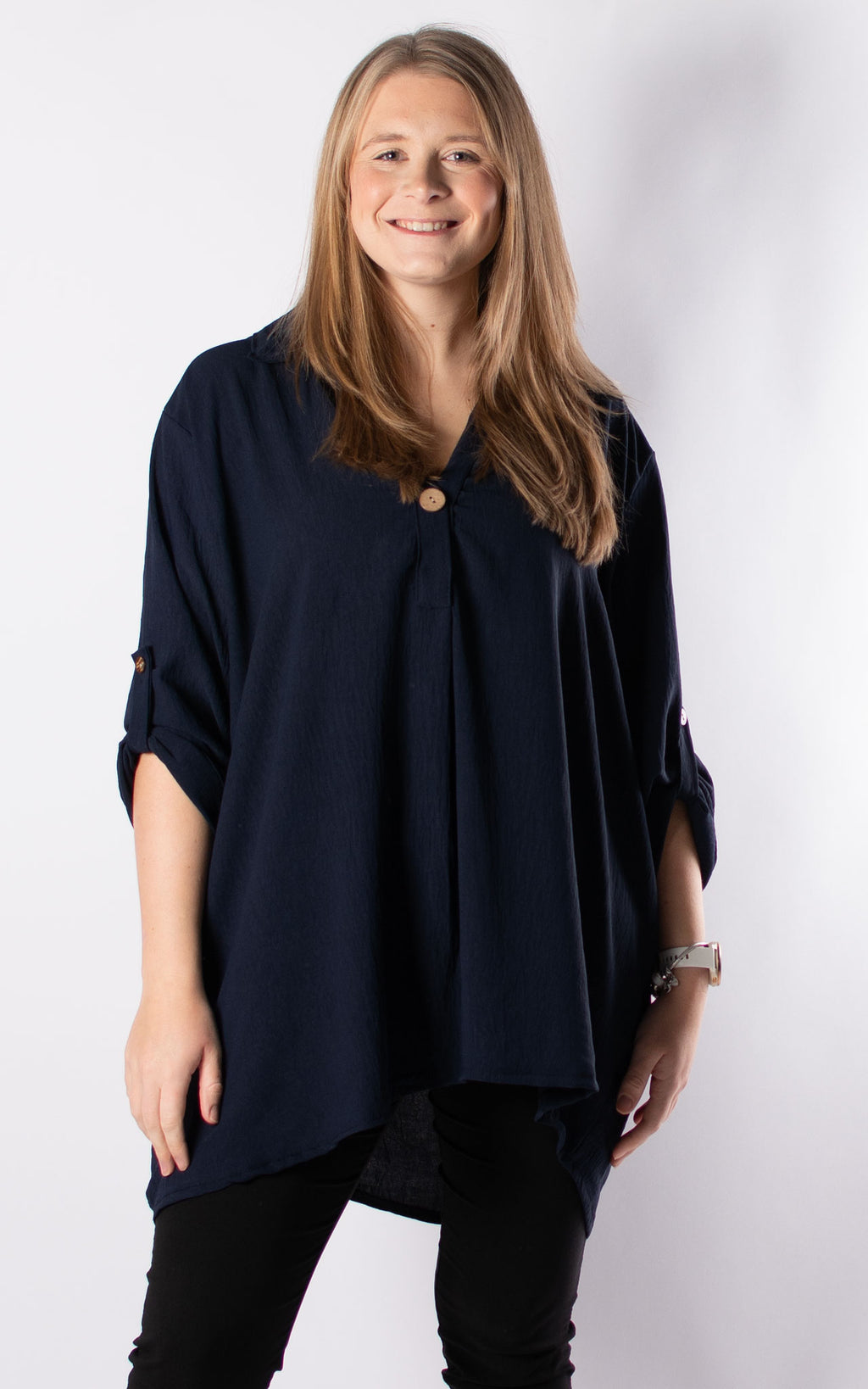 Tilly Button V-neck | Navy