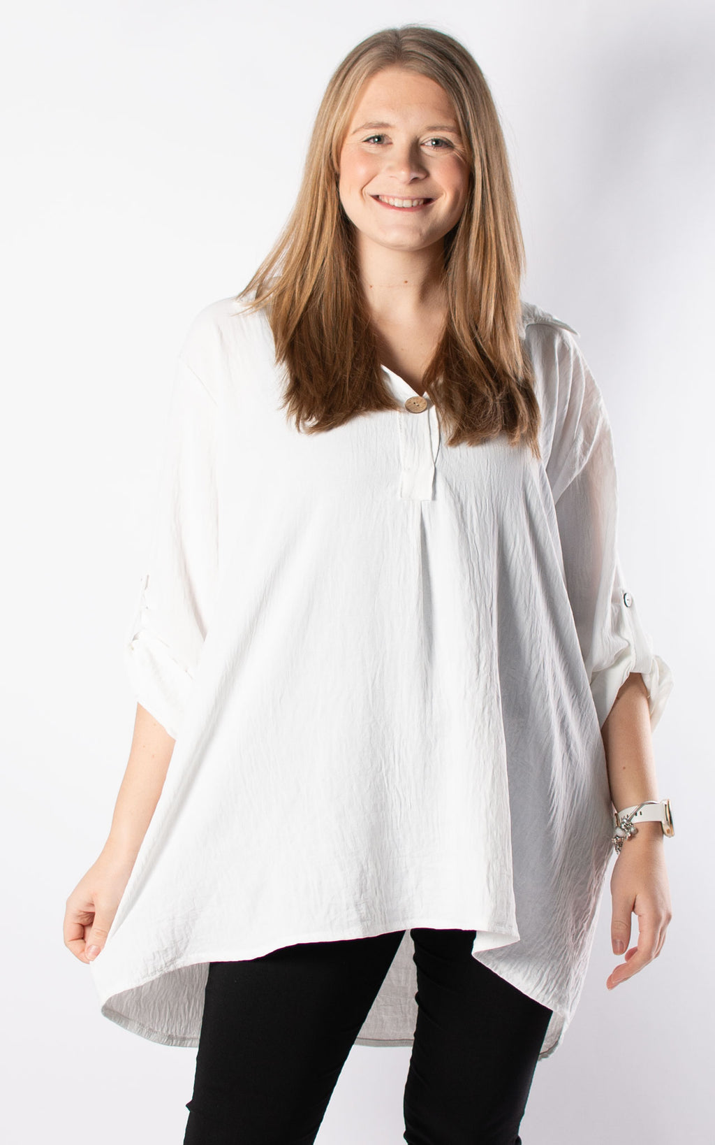 Tilly Button V-neck | White