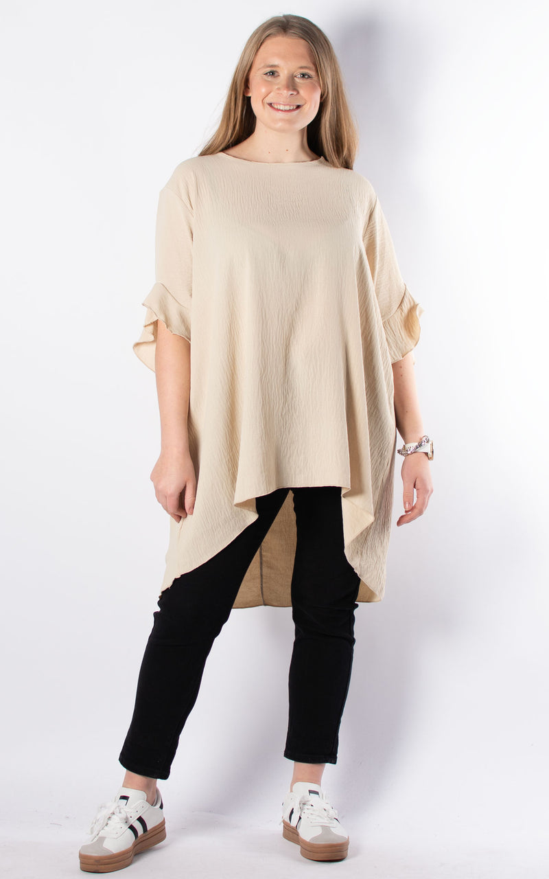 Tilly Frill Sleeve Top |  Beige