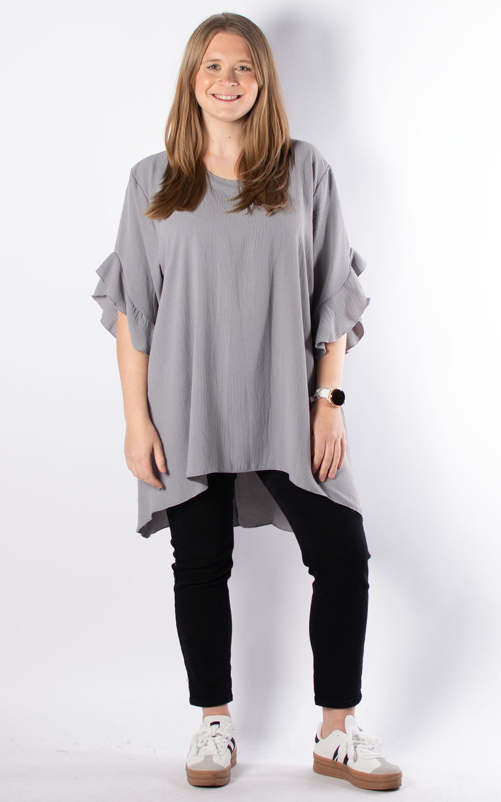 Tilly Frill Sleeve Top | Grey