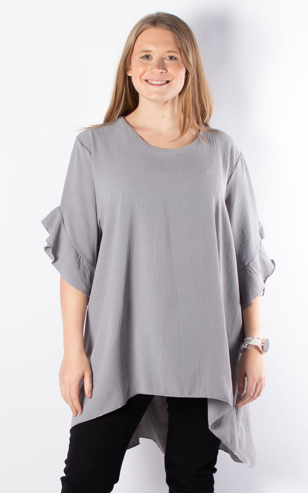 Tilly Frill Sleeve Top | Grey